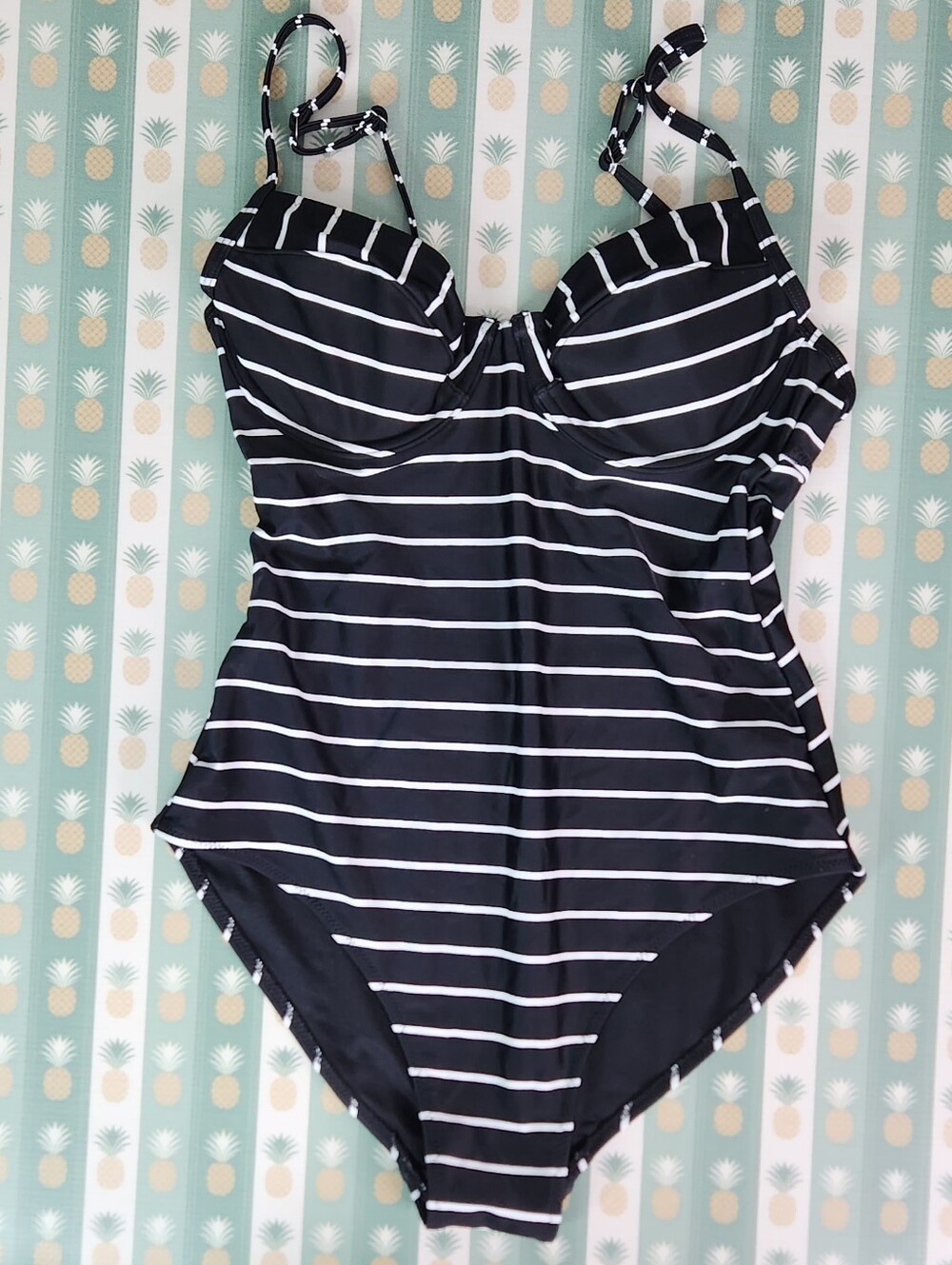 Old Navy Black & White Striped One-Piece Swimsuit